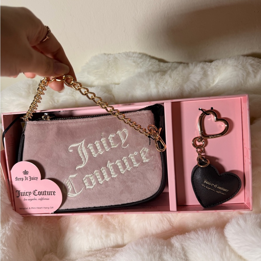 Juicy Couture Pink and Black Wristlet with Chain